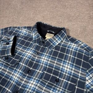 LL Bean Flannel Shirt Jacket Mens L Fleece Lined Blue Plaid Heavy Shacket